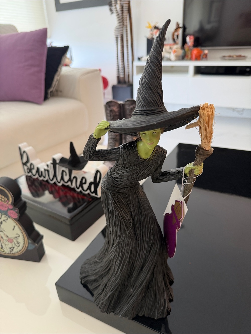 Eerie Charm Black & Green Witch Halloween Figurine /Holiday Decor